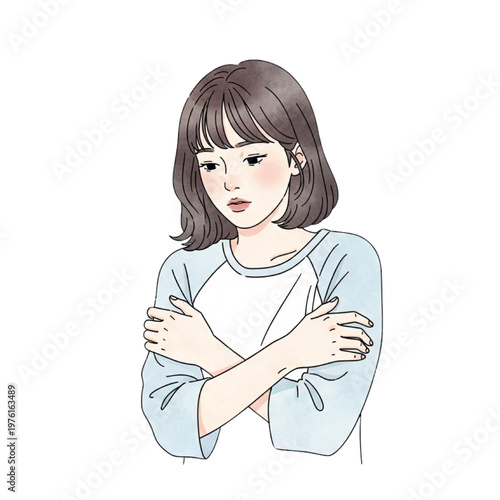 Woman displays cold emotions with crossed arms in a chilling scene.