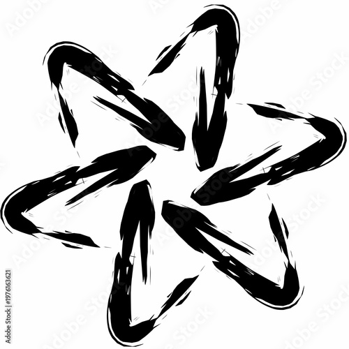 Abstract black ink brush strokes forming a floral or star-like shape. Hand-drawn artistic design with expressive lines, suitable for modern backgrounds, logos, tattoos, and creative visual projects.