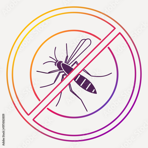 Prohibition sign with mosquito silhouette in gradient thin line style stop zika virus or malaria prevention icon for medical information graphics.