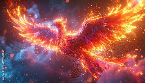 Fiery Phoenix Rising - A Majestic Bird of Flame and Rebirth.