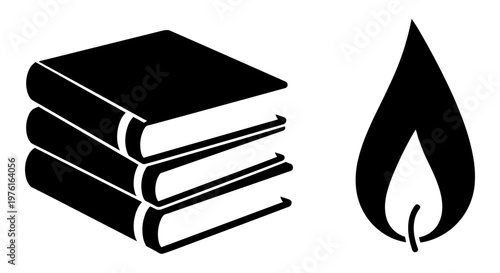 The fusion of knowledge and inspiration through flame and books Vector, illustration