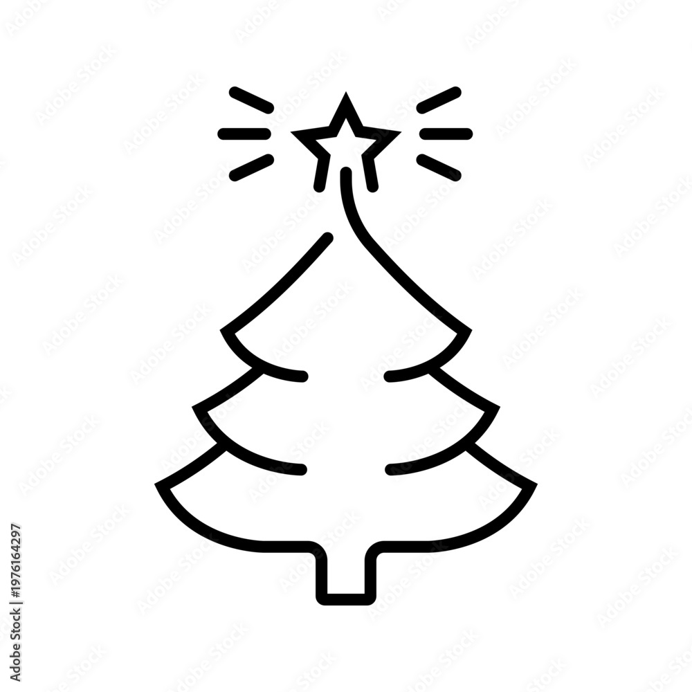 Obraz premium Christmas tree icon. Celebration and christmas line symbol. Black and white.