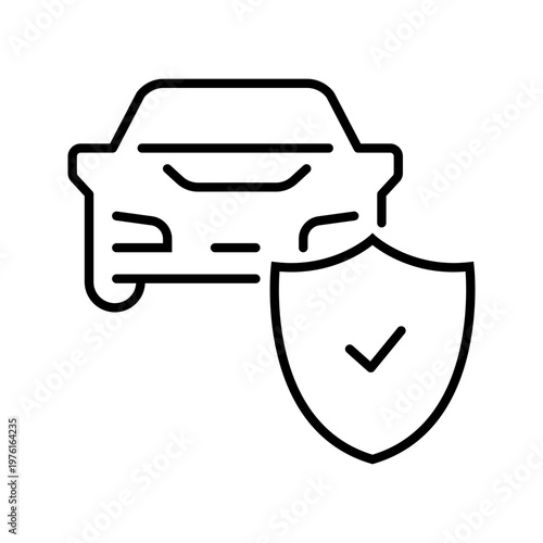 Car insurance icon. Business and auto insurance line symbol. Black and white.
