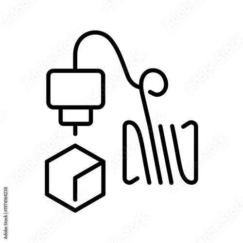 3d printing icon. Industry and additive manufacturing line symbol. Black and white.