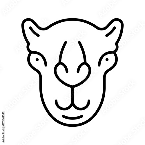 Camel head icon. Animals and desert animal line symbol. Black and white.