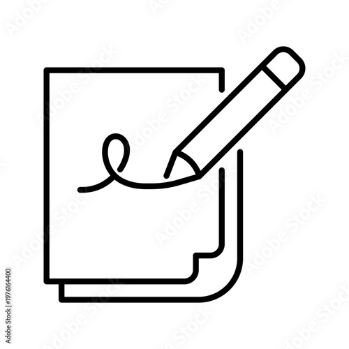 Document signature icon. Business and contracts line symbol. Black and white.