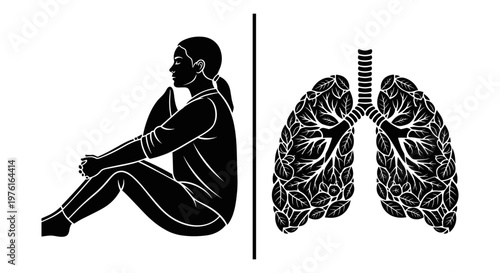 Illustration of a person sitting and lungs highlighting respiratory function and health Vector, illustration