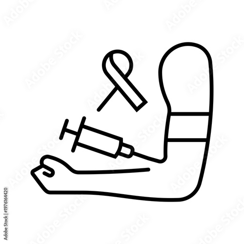 Drug addiction icon. Healthcare and substance abuse line symbol. Black and white.