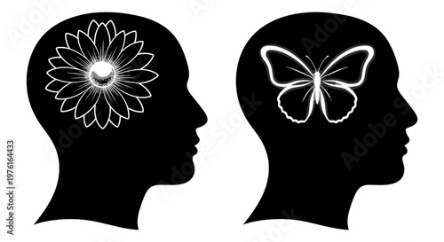 Contrast of creativity and transformation through symbolic brain imagery Vector, illustration