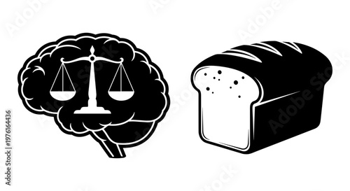 The balance of justice and the foundation of bread symbolizing fairness in sustenance Vector, illustration