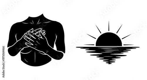 Silhouette of a musician playing a trumpet at sunset over water Vector, illustration