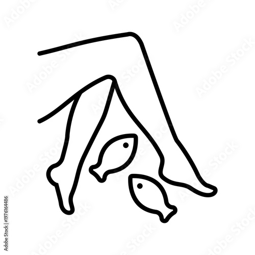 Fish pedicure icon. Beauty and pedicure line symbol. Black and white.