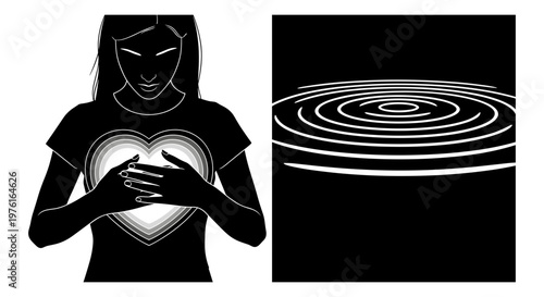 Emotional resonance and ripples of impact depicted through human connection and wave patterns Vector, illustration