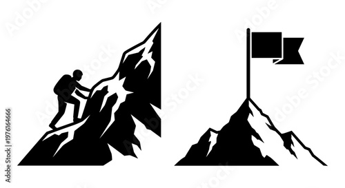 Climbers and conquerors: the journey to the peak and the summit triumph Vector, illustration