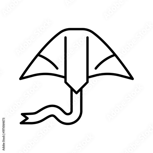 Kite festival icon. Leisure and kite flying line symbol. Black and white.