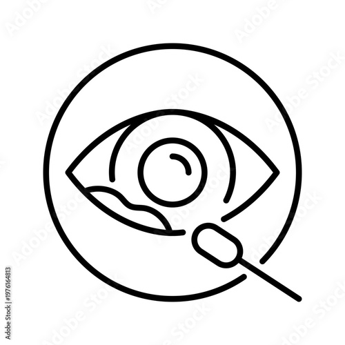 Pink eye icon. Healthcare and eye disease line symbol. Black and white.