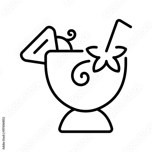 Pina colada icon. Food and cocktails line symbol. Black and white.