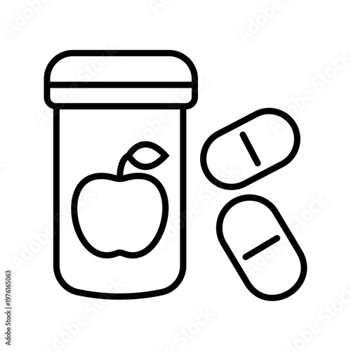 Vitamin supplement icon. Healthcare and supplements line symbol. Black and white.