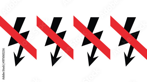 No lightning electricity icon set, electrical prohibition symbols, blackout and no energy signs, restricted power icons, clean vector design elements for safety systems, warning labels, and digital in