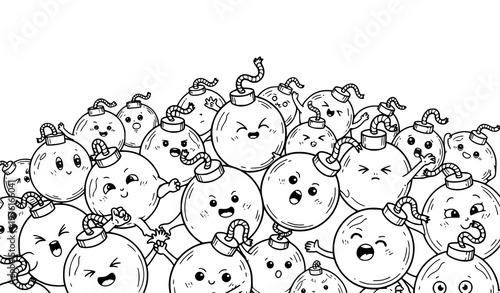 A vector graphic illustration of a group of cartoon bombs with various facial expressions