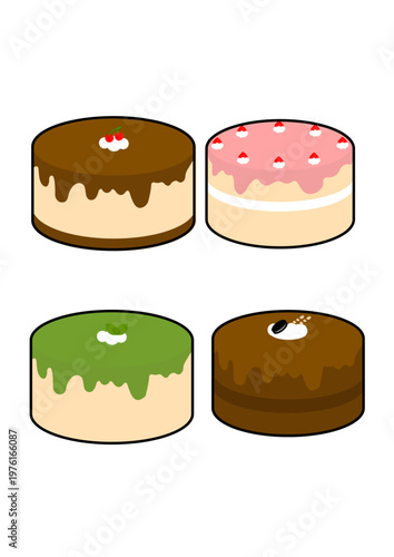 Simple and minimalist cake vector set - Chocolate, strawberry. matcha & cream dessert