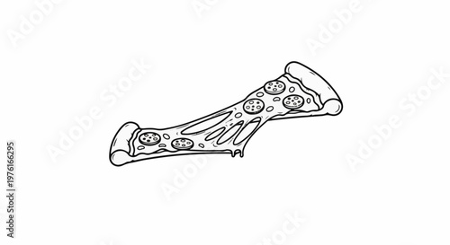 A line drawing of a slice of pizza with melty cheese and pepperoni