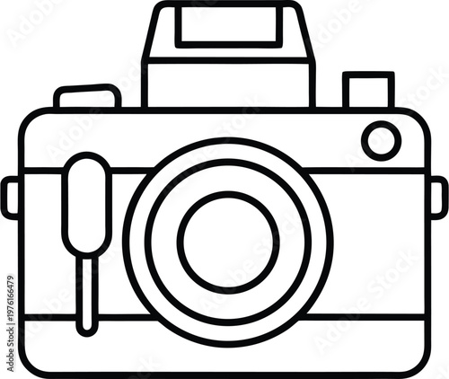 Simple line drawing of a vintage camera black and white illustration