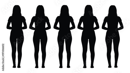 Five female silhouettes stand in a row showcasing varying body shapes and sizes