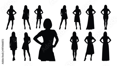 A collection of black silhouettes depicting diverse female figures in various poses
