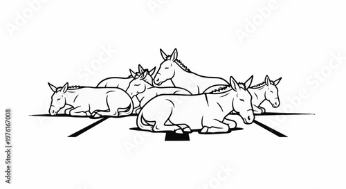 A group of donkeys sleeping together
