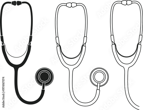 Title three stethoscopes medical instruments for auscultation and diagnosis description a black