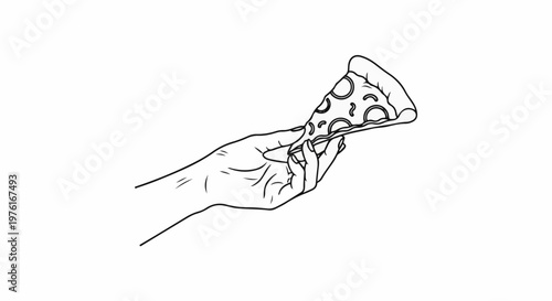 A hand holds a slice of pepperoni pizza, presented simply