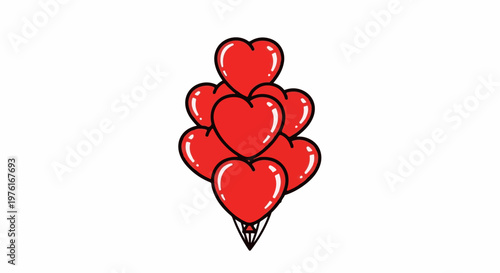 A cluster of shiny red heart-shaped balloons tied together