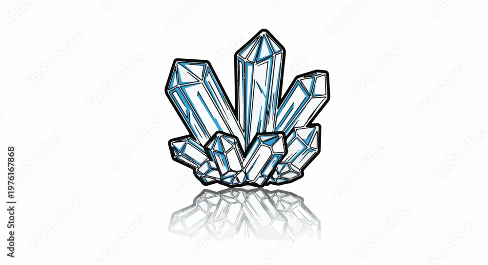 Fototapeta premium A cluster of stylized, translucent blue crystals with a black outline