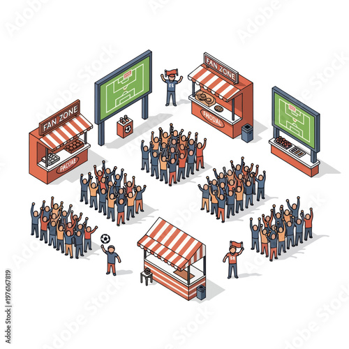 People gathered around food stalls.