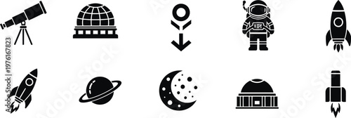 Title space exploration icons rockets satellites and astronauts description a collection of
