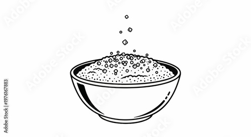 A black and white illustration of a bowl overflowing with salt crystals