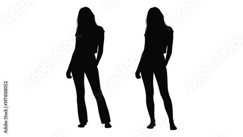 Two identical silhouettes of women standing with hands on hips against a white background
