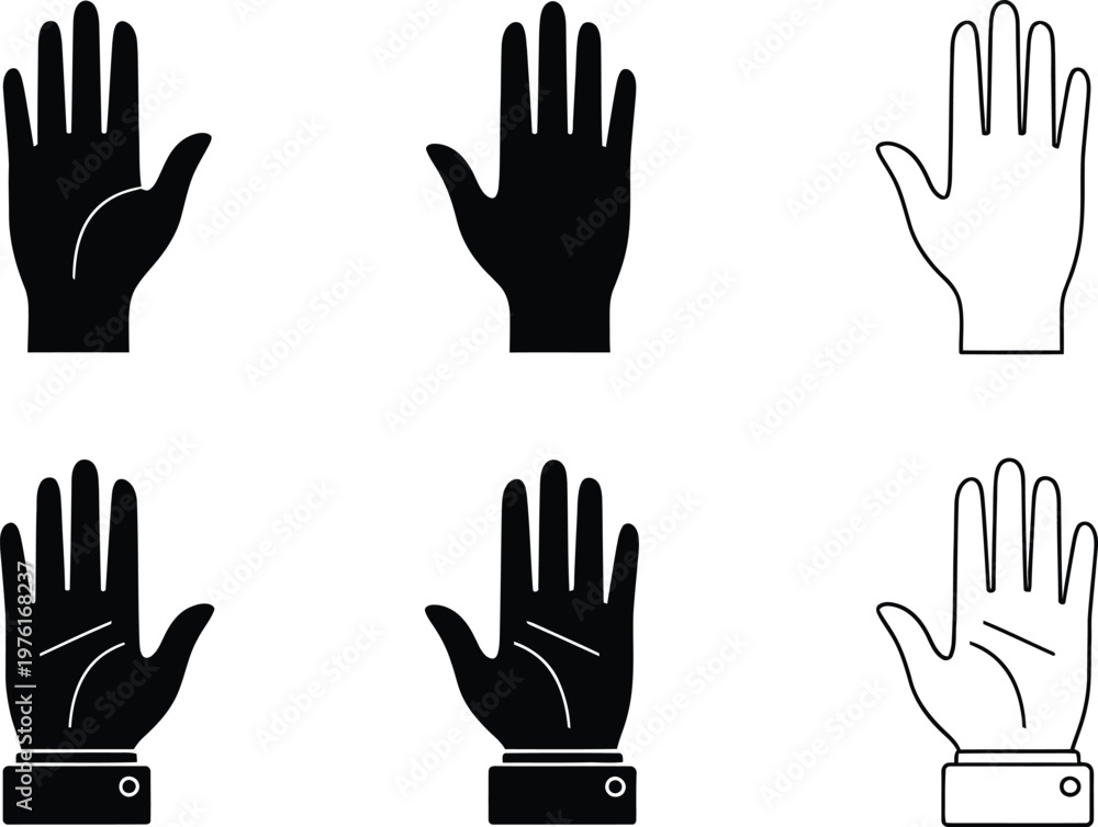 Fototapeta premium Six hand silhouettes varying gestures and styles