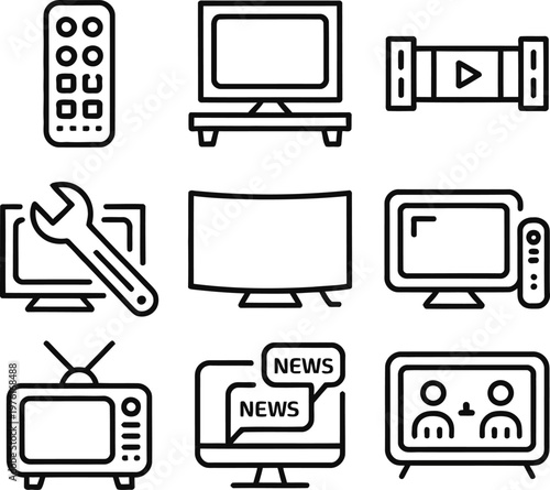 Collection of icons representing various electronic devices and media functions