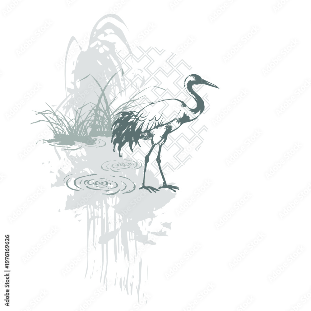 Fototapeta premium crane bird abstract brush japanese chinese vector ink traditional asian design isolated