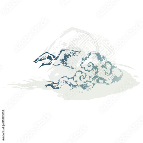 crane bird abstract brush japanese chinese vector ink traditional asian design isolated