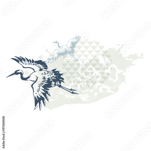crane bird abstract brush japanese chinese vector ink traditional asian design isolated