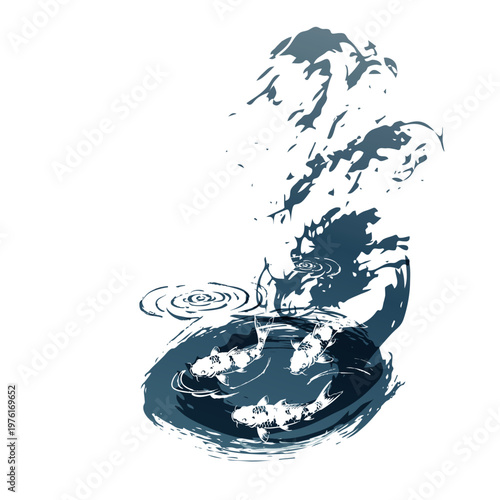 carp koi fish abstract brush japanese chinese vector ink traditional asian design isolated