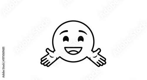 A happy cartoon face with open arms is ready for a hug