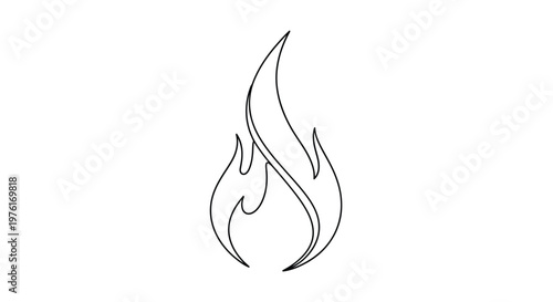 Stylized outline of a flame with line art white background combustion ignition danger symbol