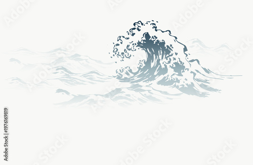 water wave tsunami abstract brush japanese chinese vector ink traditional asian design isolated