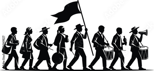 Marching band silhouette a procession of musicians