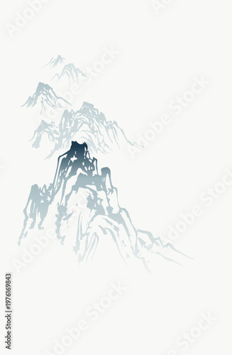 mountains abstract brush japanese chinese vector ink traditional asian design isolated