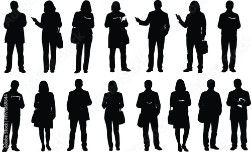 Silhouettes of diverse people in business attire